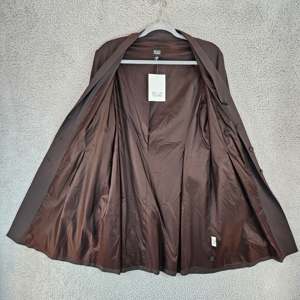 Eileen Fisher Womens Brown Wool Blend Coat Sz M Dress Coat Suit Coat Pockets - Picture 9 of 11
